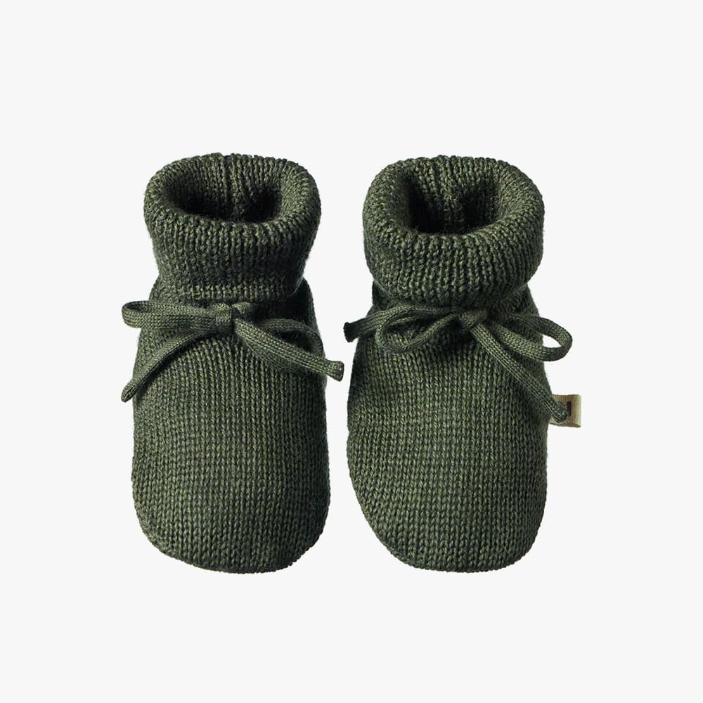 Merino Wool Knit Booties with Drawstring – Snug Comfort for Newborns